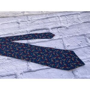 Men's Retro Hathaway Silk Tie Blue with Red and Purple‎ Geometric Pattern